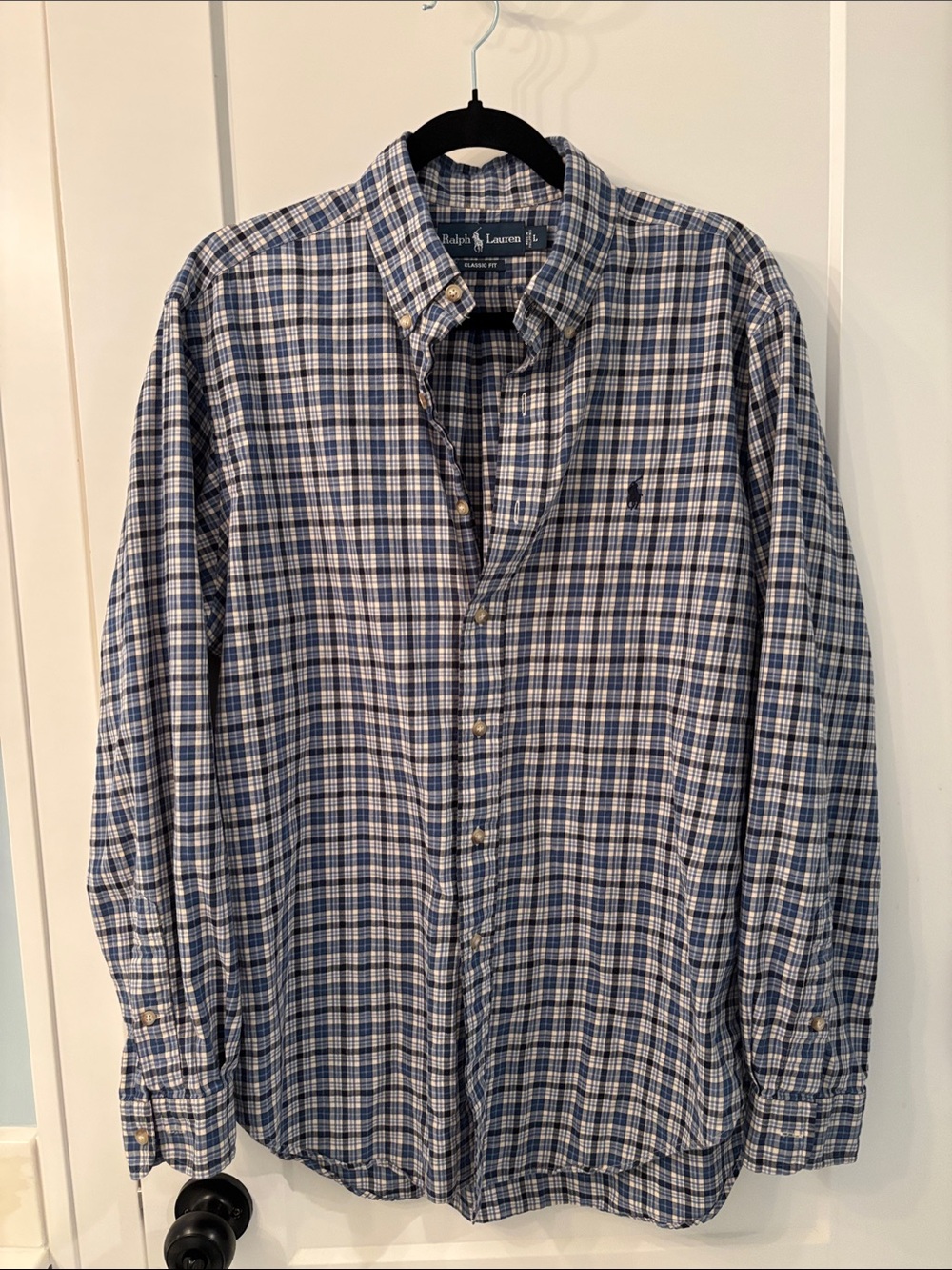 Ralph Lauren Navy and White Plaid Button-Down Shirt